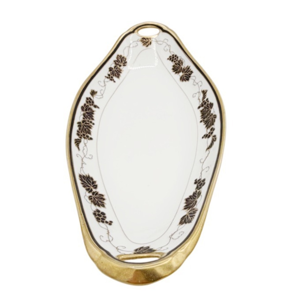 Antique Hand Painted Nippon Celery Dish Black Gold Grapes Porcelain c1900 - Picture 3 of 15
